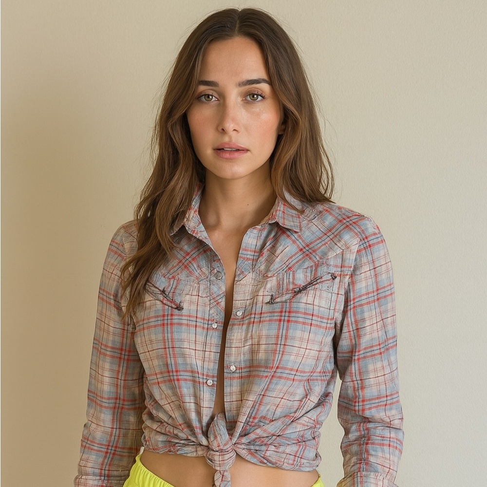 Western styled American Eagle Outfitters paid button down shirt #aeo